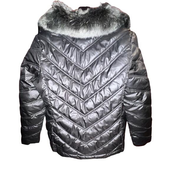 Kenneth Cole I Love New York Faux Fur Lined Coat size Large Black Puffy Jacket - Picture 3 of 14